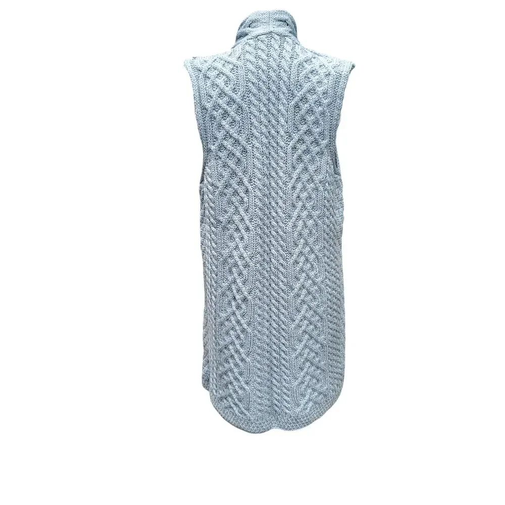 Kilronan Knitwear Blue Green Irish Wool Cable Knit Sweater Vest Cardigan Sz S